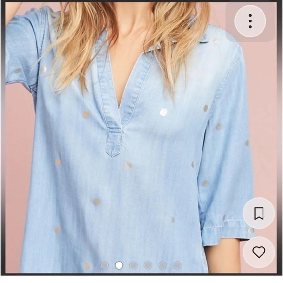 Cloth and Stone Blue Jean Dress with metallic dots. - Picture 3 of 13